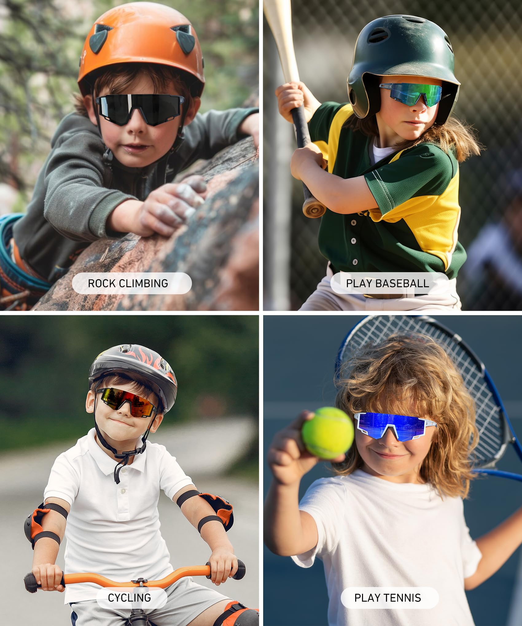 Okulary przeciwsłoneczne dla dzieci, młodzieżowe, baseballowe, dla chłopców, dziewcząt, wiek 6-14 lat, sportowe, ochrona UV400, 3 szt