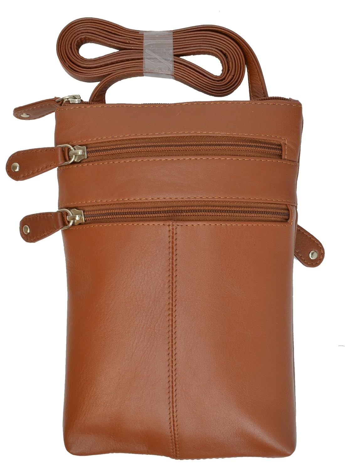 MARSHAL Genuine Leather 4 Zipper Compartment Crossbody Purse Shoulder Bag