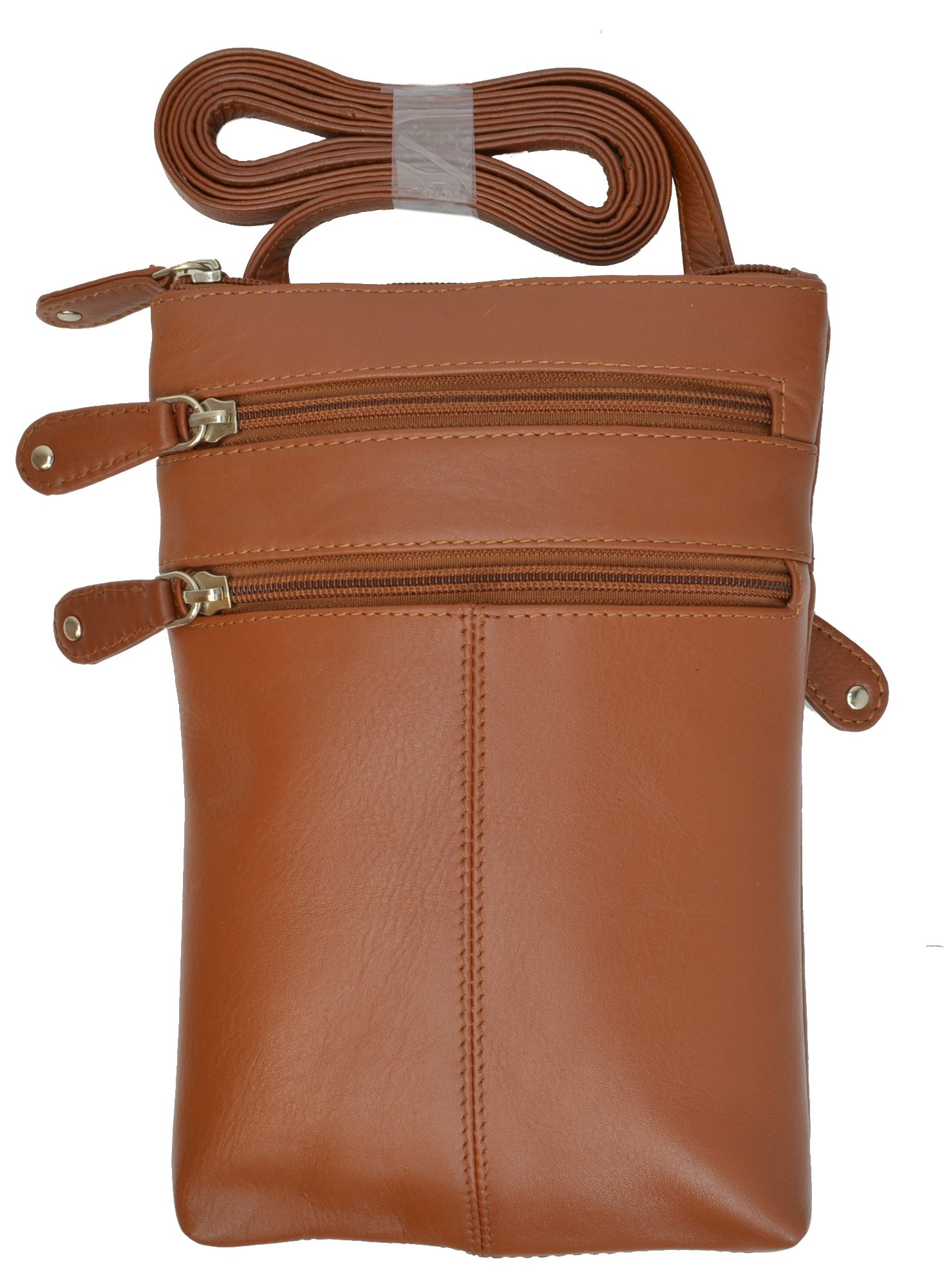MARSHAL Genuine Leather 4 Zipper Compartment Crossbody Purse Shoulder Bag