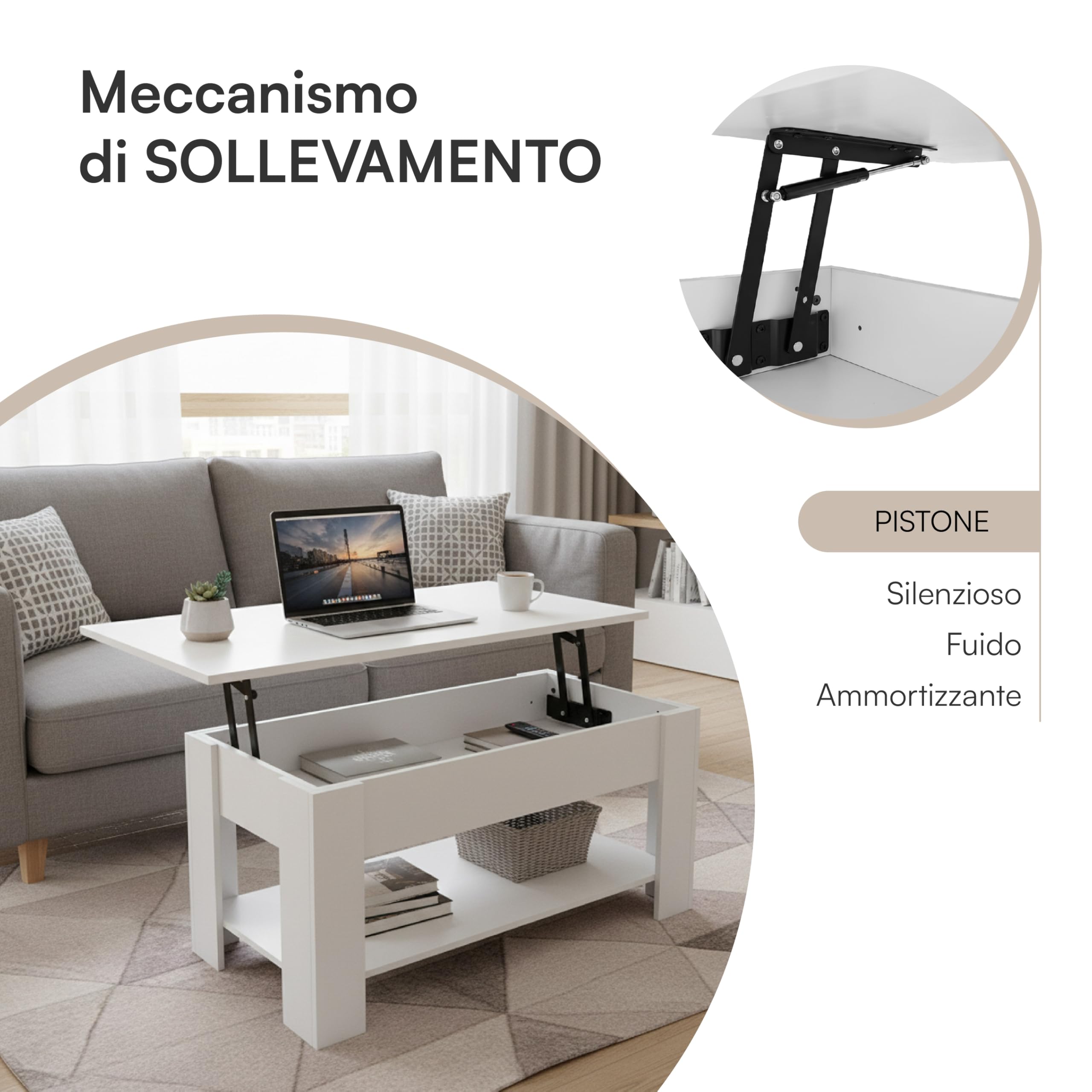 Baroni Home Tavolino da Caffè con Piano Sollevabile, Contenitore Interno, Tavolino Nero da Salotto Moderno con Ripiano, Tavolo Salvaspazio per Soggiorno, 100x40x41,5 cm