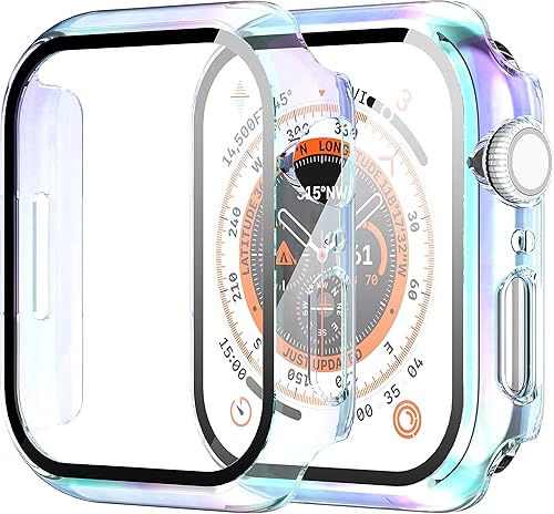 Suoman - Paquete de 2 fundas protectoras de pantalla de vidrio templado para Apple Watch Series 6/5/4/Series SE/SE 2/SE 3 de 1.732 pulgadas (1.732
