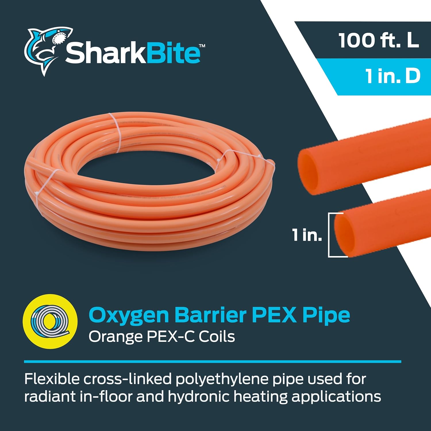 SharkBite 1 Inch x 100 Feet Orange PEX Pipe, Made in the USA, Oxygen Barrier Flexible Water Tubing for Radiant and Hydronic Heating, U880O100
