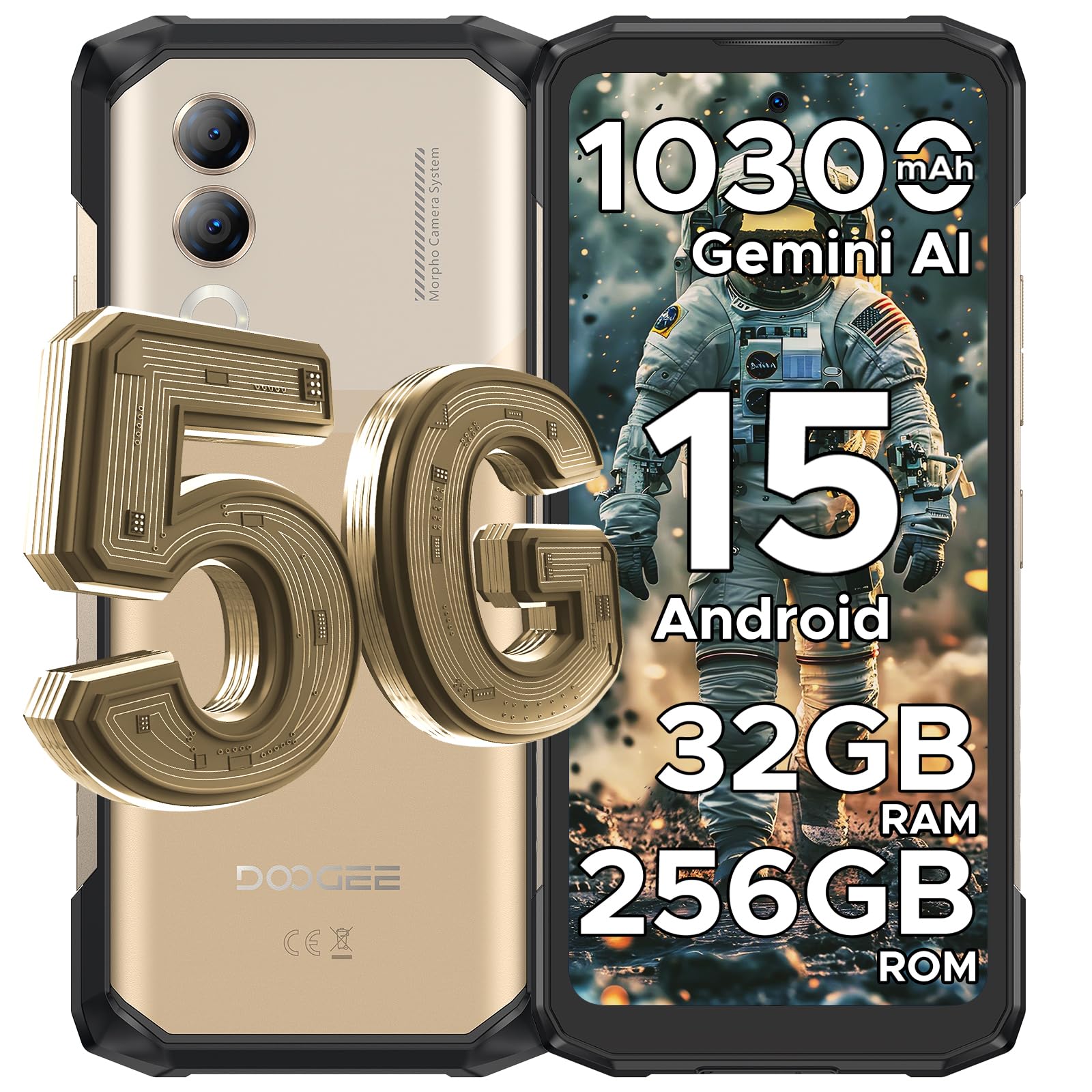 DOOGEE Blade 20 Turbo Rugged Smartphone 5G, 6,6" 32GB+256GB/TF 2TB Smartphone, Dimensity 7050 10300mAh Telefono Indistruttibile, Android 15 Celluare Antiurto, Gemini/50MP/5G Dual SIM/IP68/OTG/Face ID