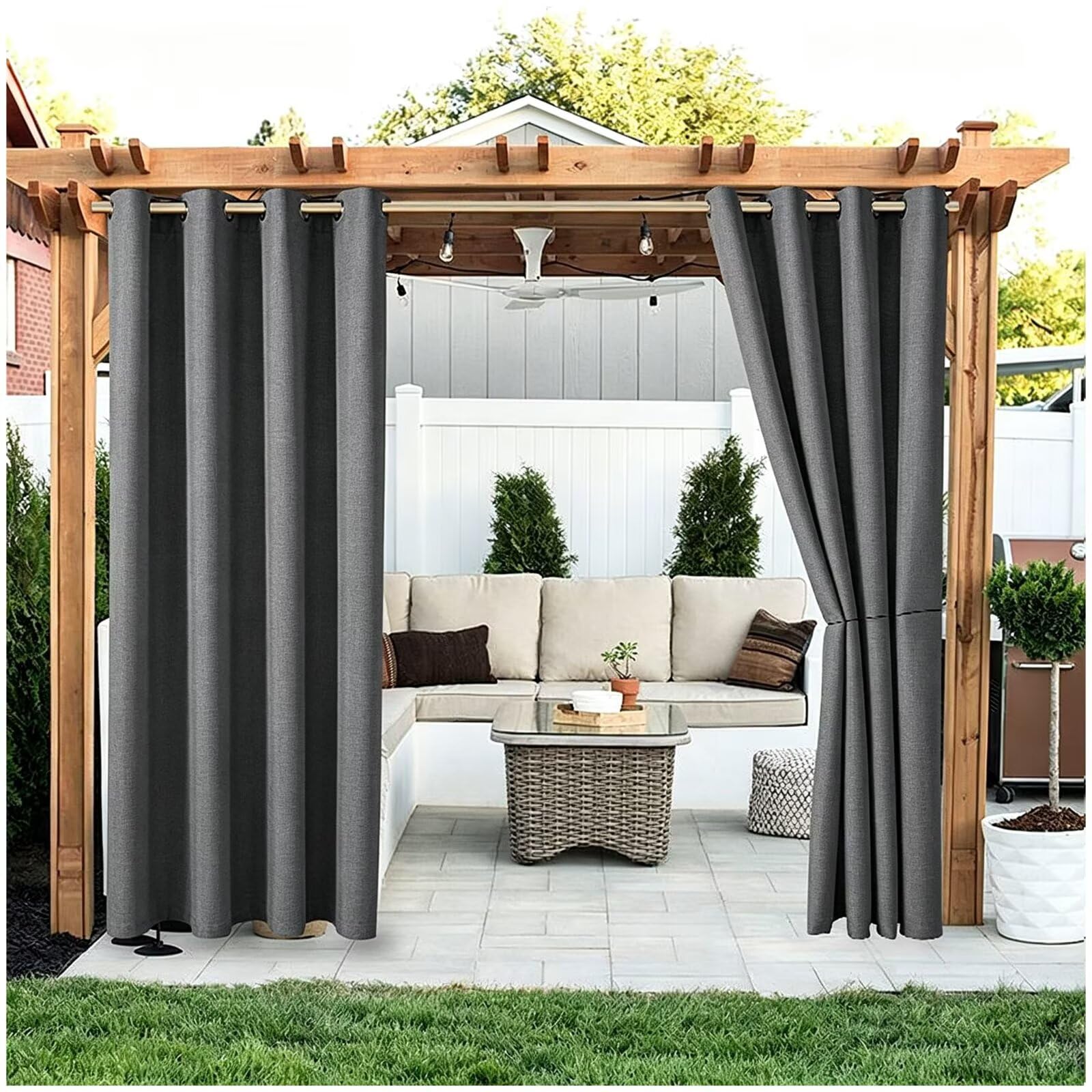 Pavillon Vorhänge Wetterfest,Vorhang mit Ösen 2er H213 x B177cm dunkelgrau | Pflegeleicht & Schnell trocknend: Abwaschbare Pavillon Vorhänge. Leicht zu verstauen, auch als Türvorhang drinnen