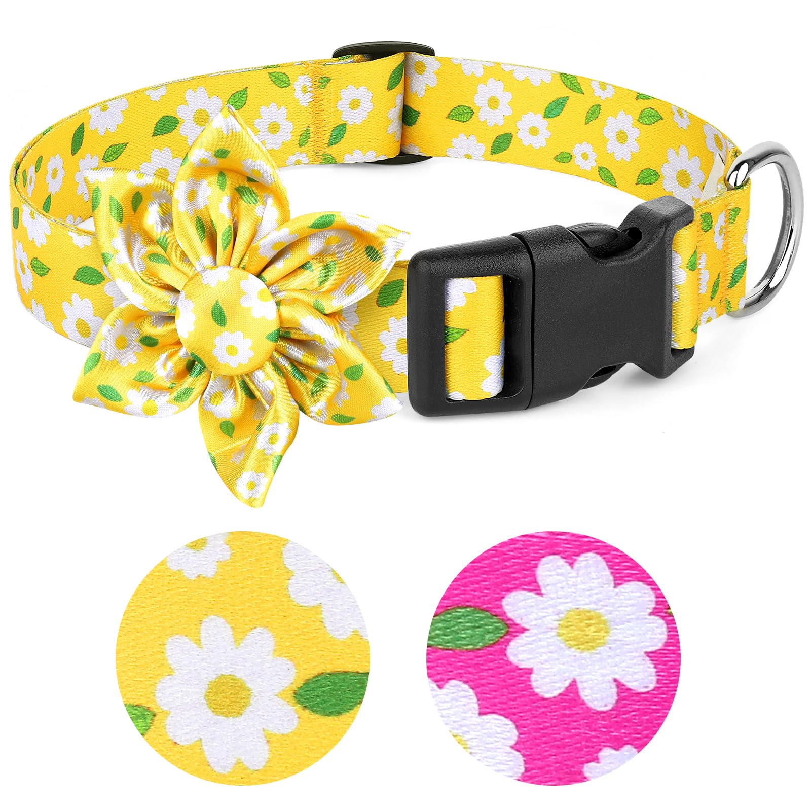 Collier motif floral jaune chienne taille L grand chien fleur amovible
