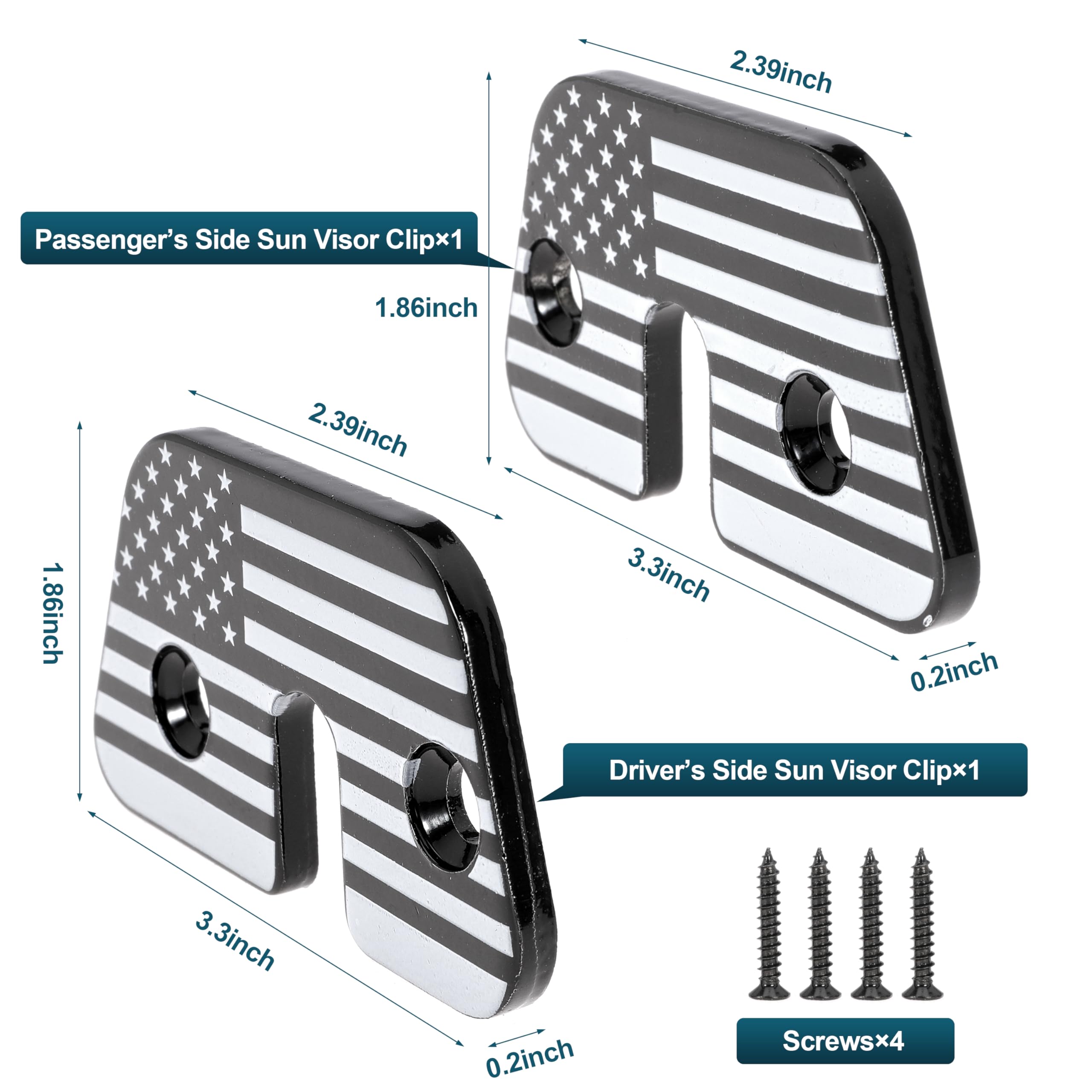 Deridi 2PCS Sun Visor Repair Aluminum Alloy Sun Visor Clip Kit for Jeep for Wrangler JK 2018, JL 2018-2023 for Gladiator 2020-2023