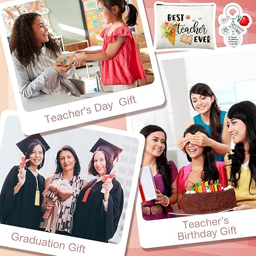 Miniatura 5 de Fumete Juego de regalos de agradecimiento para profesores para mujeres, bolsa de maquillaje con inicial, llavero para regalo de graduación