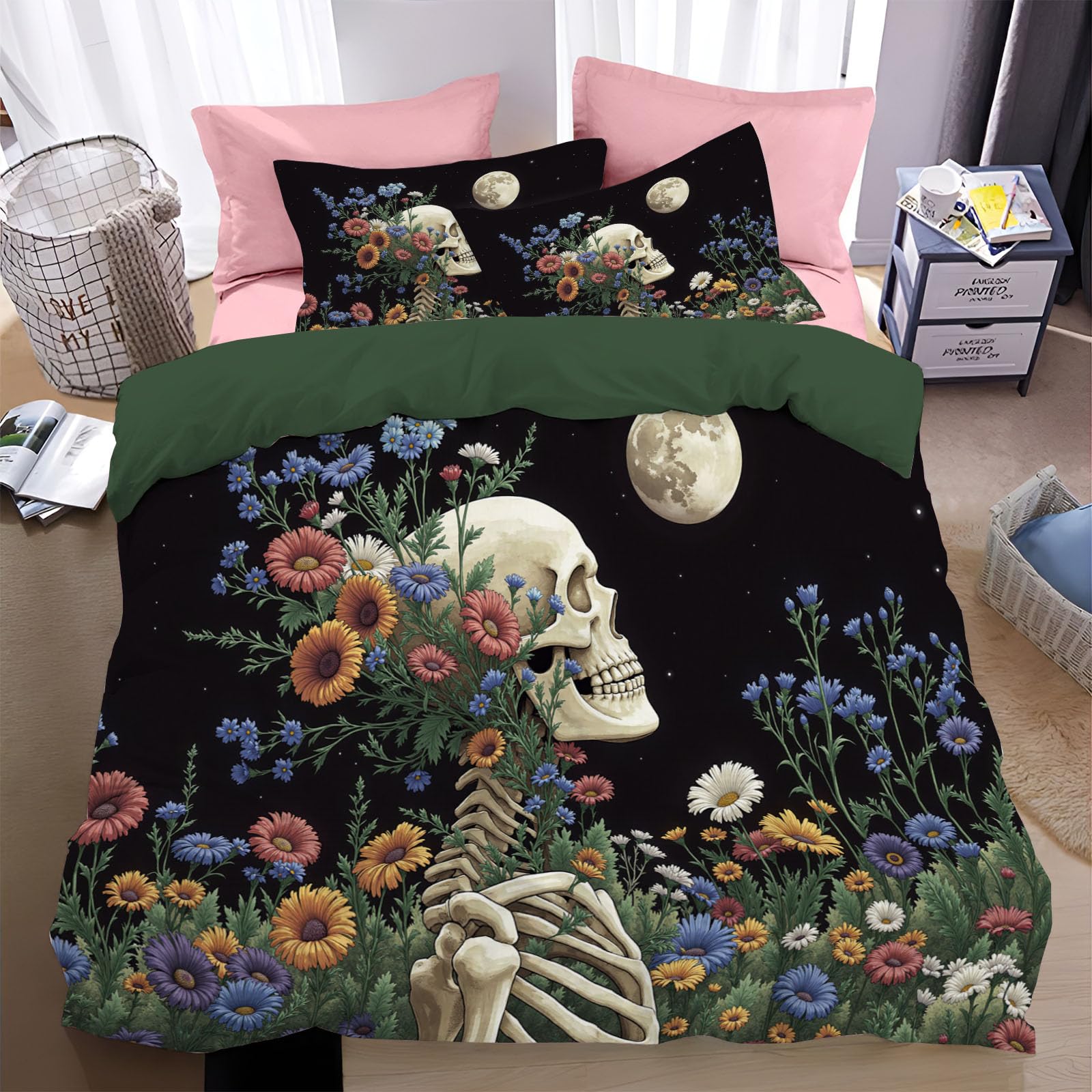 Parure de lit 240x260cm noir crâne fantastique en microfibre de qualité supérieure