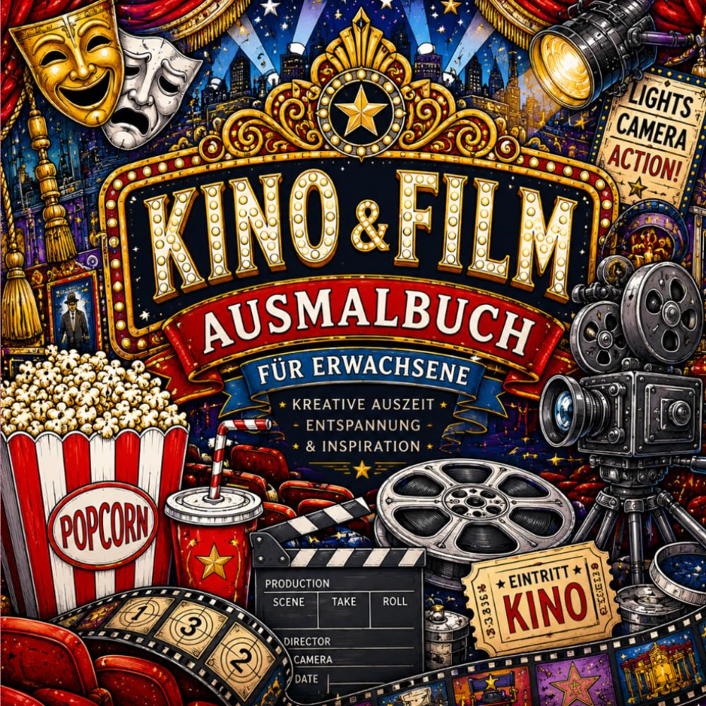 Kino & Film Ausmalbuch Fur Erwachsene: 50 Seiten, Faszinierende Motive Zum Entspannen Kreativ Sein Und Traumen
