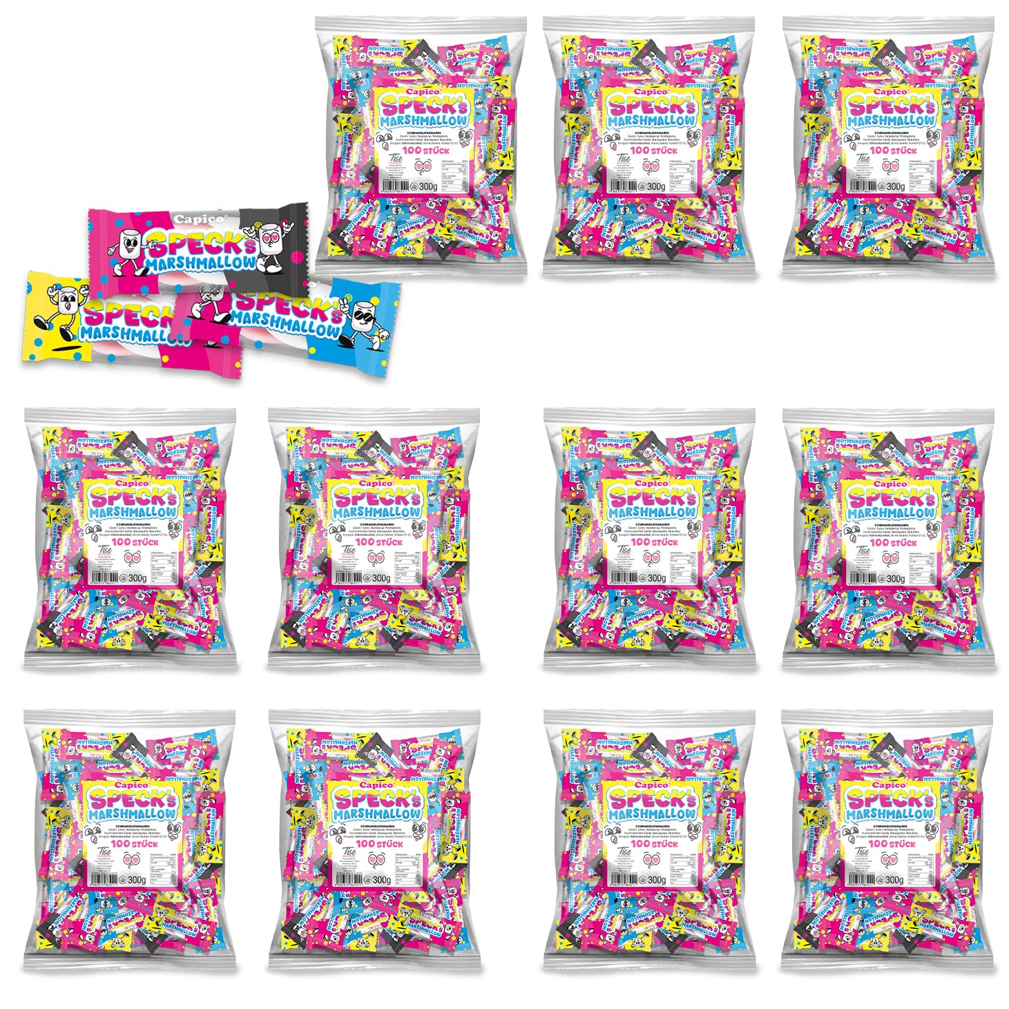 Capico Specks - gezuckerte Marshmellows, Wurfmaterial für Karneval und Fasching 1100 Stück (3300g) einzeln verpackt