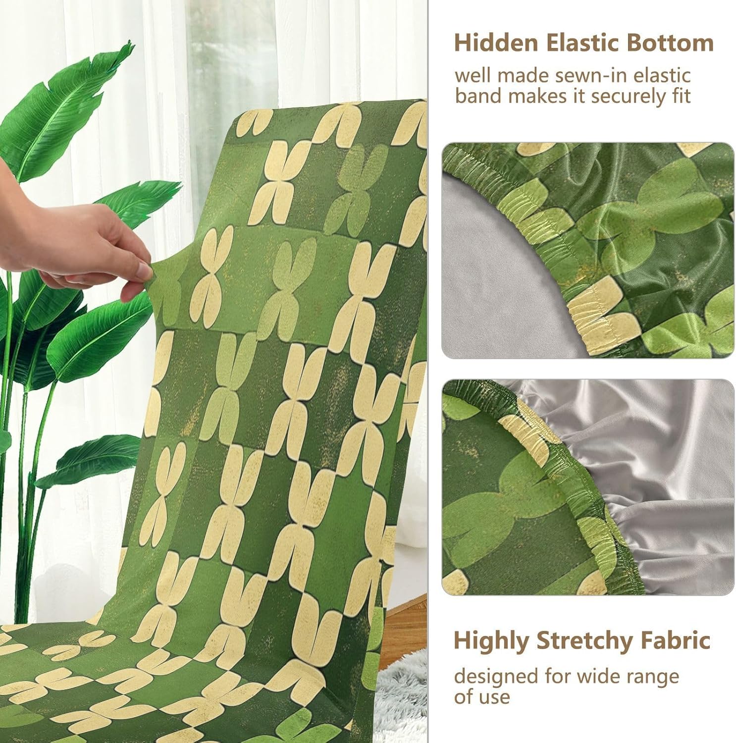 ALAZA Chair Covers for Dining Room, Rretro Clover Green Stretch Chair Cover Sets Chair Protector Removable Washable for Ktichen Restaurant Hotel
