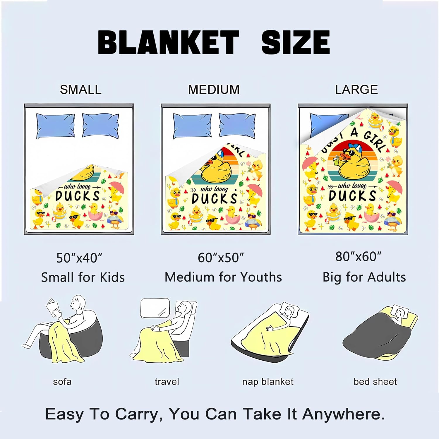 Cute Duck Blanket Ultra Soft Ducks Themed Gifts for Women Kids Boys Girls Cartoon Ducks Decorative Blankets for Bed Chair Couch Bedroom 60"X50"