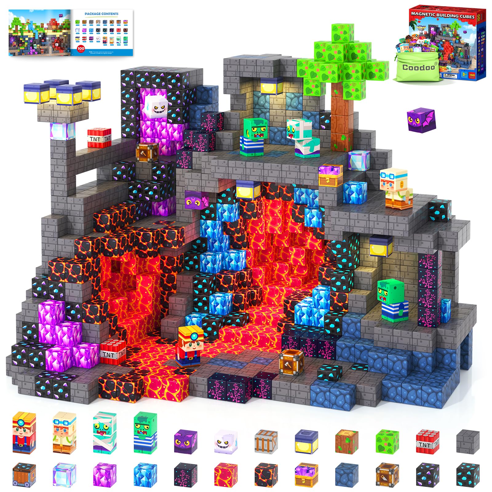 Magnetische Bausteine - Baue Mine Magnet Welt Kinderspielzeug, Magnetische Fliesen STEM Outdoor Spielzeug für Jungen und Mädchen ab 3 Jahren, Kreative Kleinkindspielzeug für Kinder ab 3 4 5 6 7 8 9