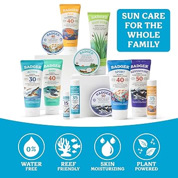 Badger Mineral Sunscreen Lip Balm SPF 15, Reef Safe, Zinc Oxide, Unscented, Travel Size, SPF Lip Balm Sunscreen Stick, .15 oz 4-Pack