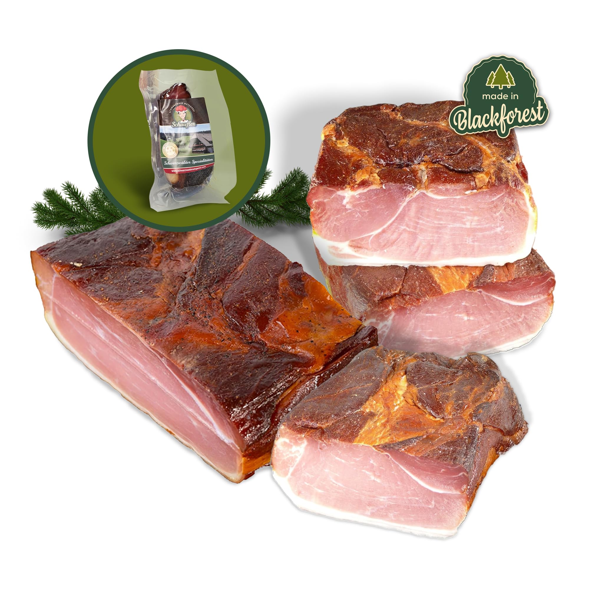 Schwarzwald Metzgerei Schaufler Schwarzwälder Räucherschinken, Im Buchenrauch Gereift, am Stück, Traditionell Handgesalzen, 60 Tage Haltbar (1kg)