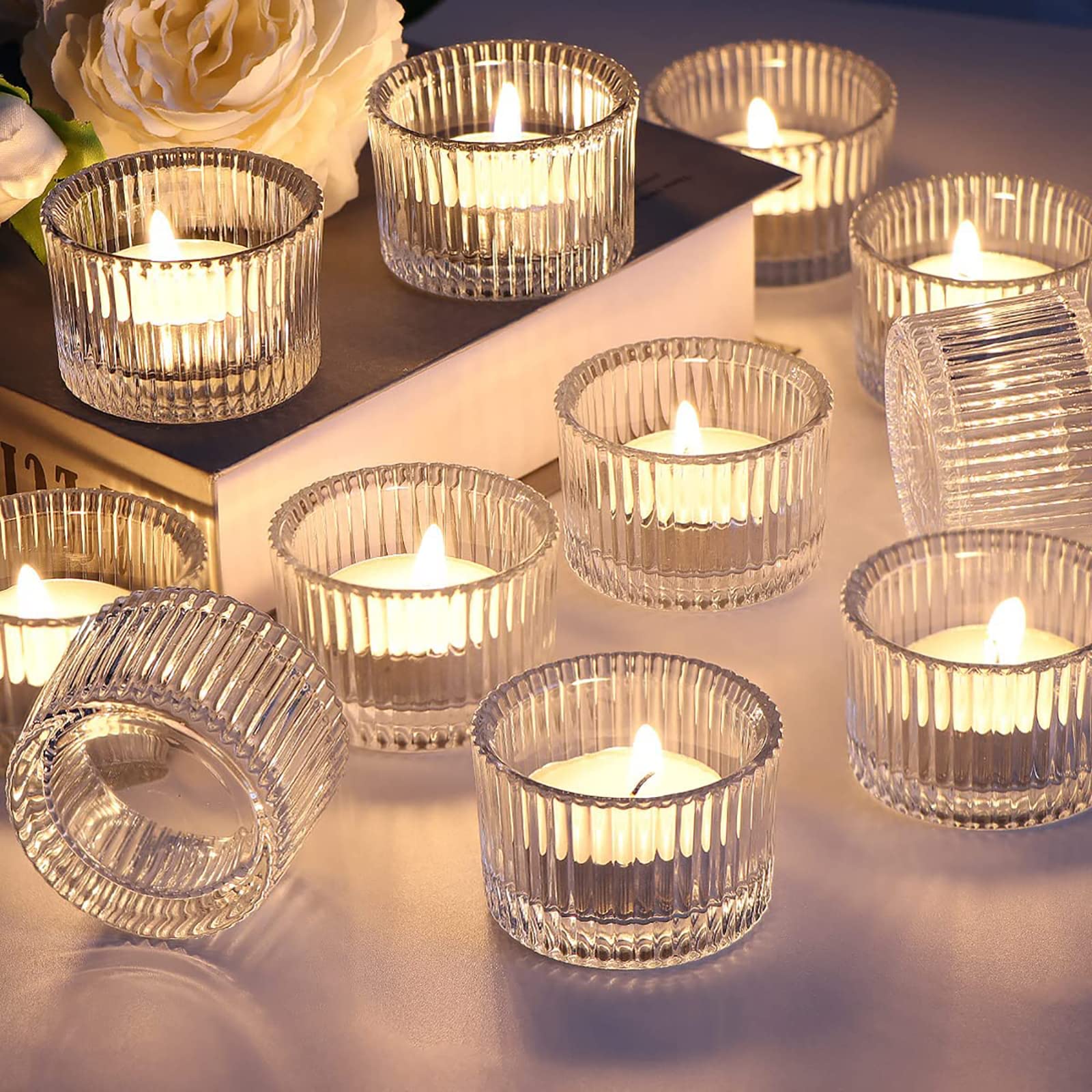 Photophores Verre Transparent - Lot De 4, Formes Variées, Pour Bougies Chauffe-Plat 4cm