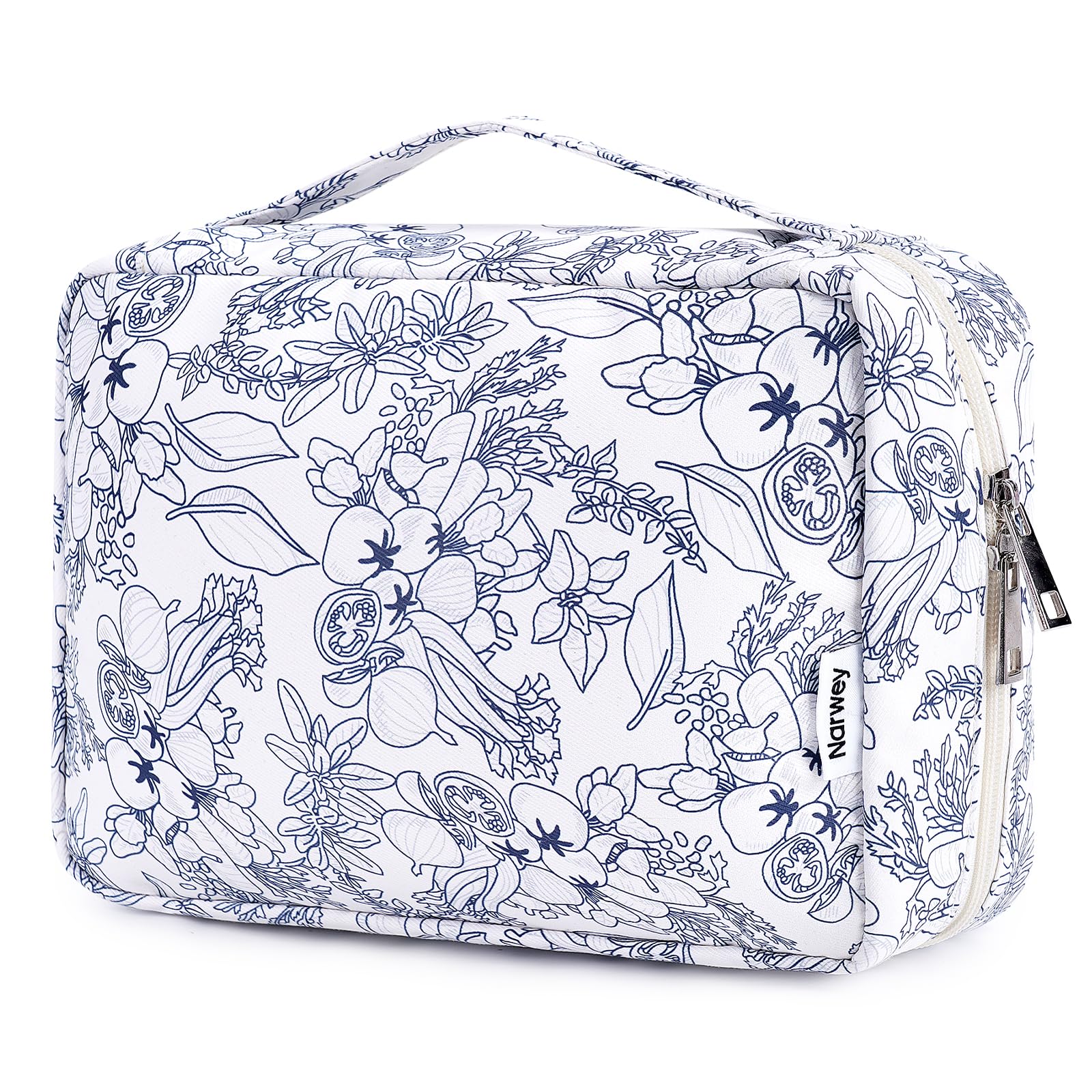 Narwey Kulturtasche Damen - Kulturtasche Zum Aufhängen, Kulturbeutel für Damen & Herren Kosmetiktasche - Waschtasche (Marineblaue Blume)