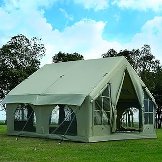 2025 Upgraded Waterproof Inflatable Camping Tent, Large Blow-Up Air Tent, No Assembly Needed Luxury Glamping House, Oxford Fabric