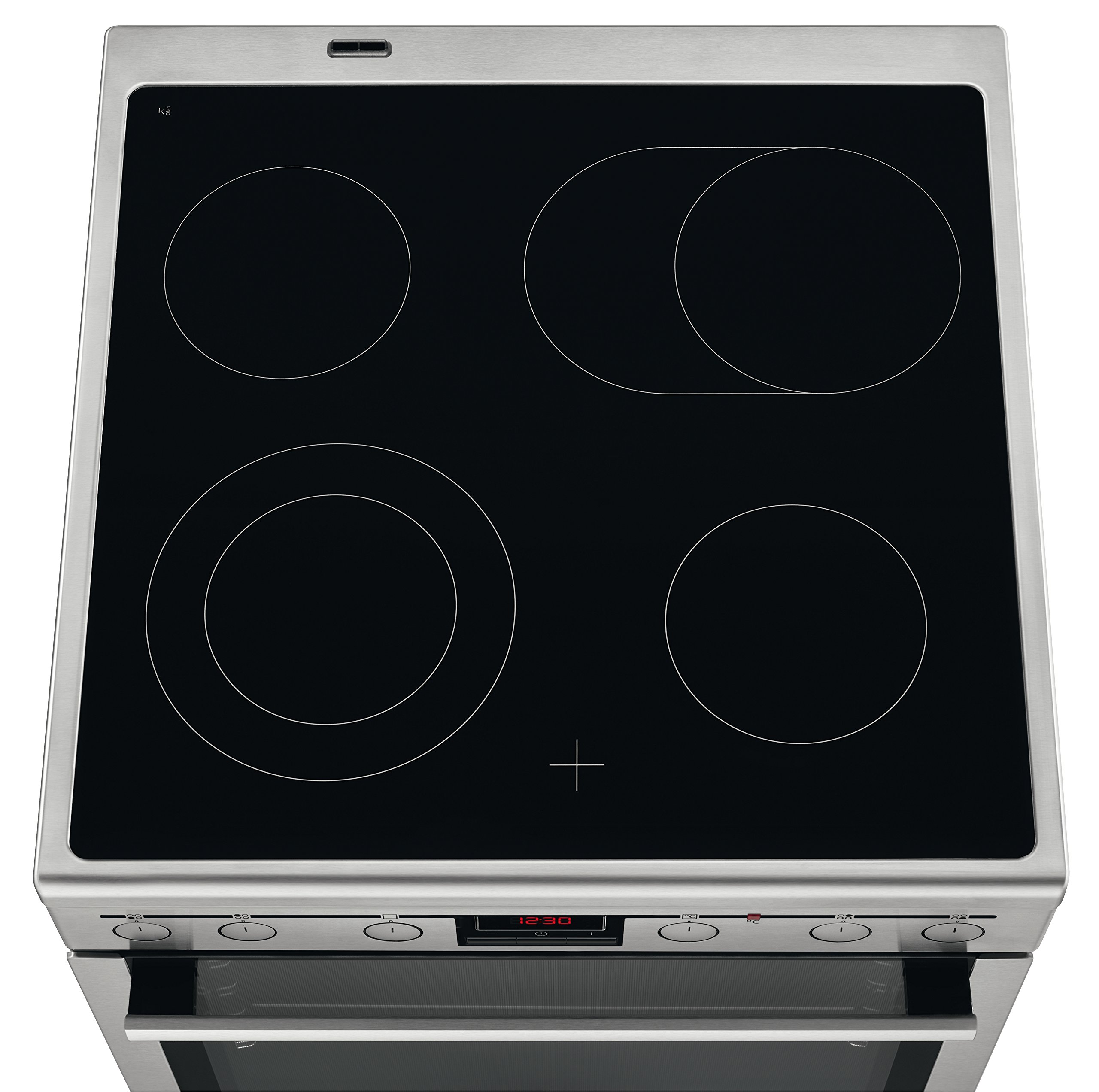 AEG Four électrique autonome 47056VS-MN - 60 cm - Avec plaque de cuisson vitrocéramique - Zones de cuisson avec zone de cuisson et indicateur de chaleur résiduelle - 72 l - Four à air chaud - Affichage de la minuterie - Classe A - Argent et noir