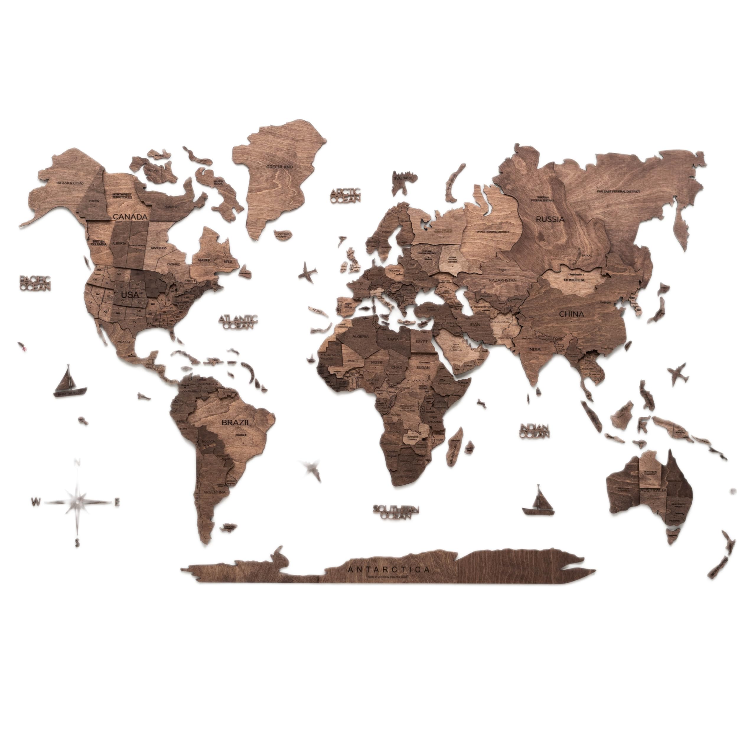 3DWood World Map ENJOY THE WOOD 南極木製世界地図 3D Wood World Map オークカラー 木製世界地図 【南極大陸なし