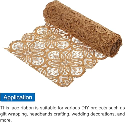 Miniatura 3 de MECCANIXITY Cinta de encaje de 5 yardas y 7 pulgadas para envolver regalos de manualidades, diademas de boda, marrón claro