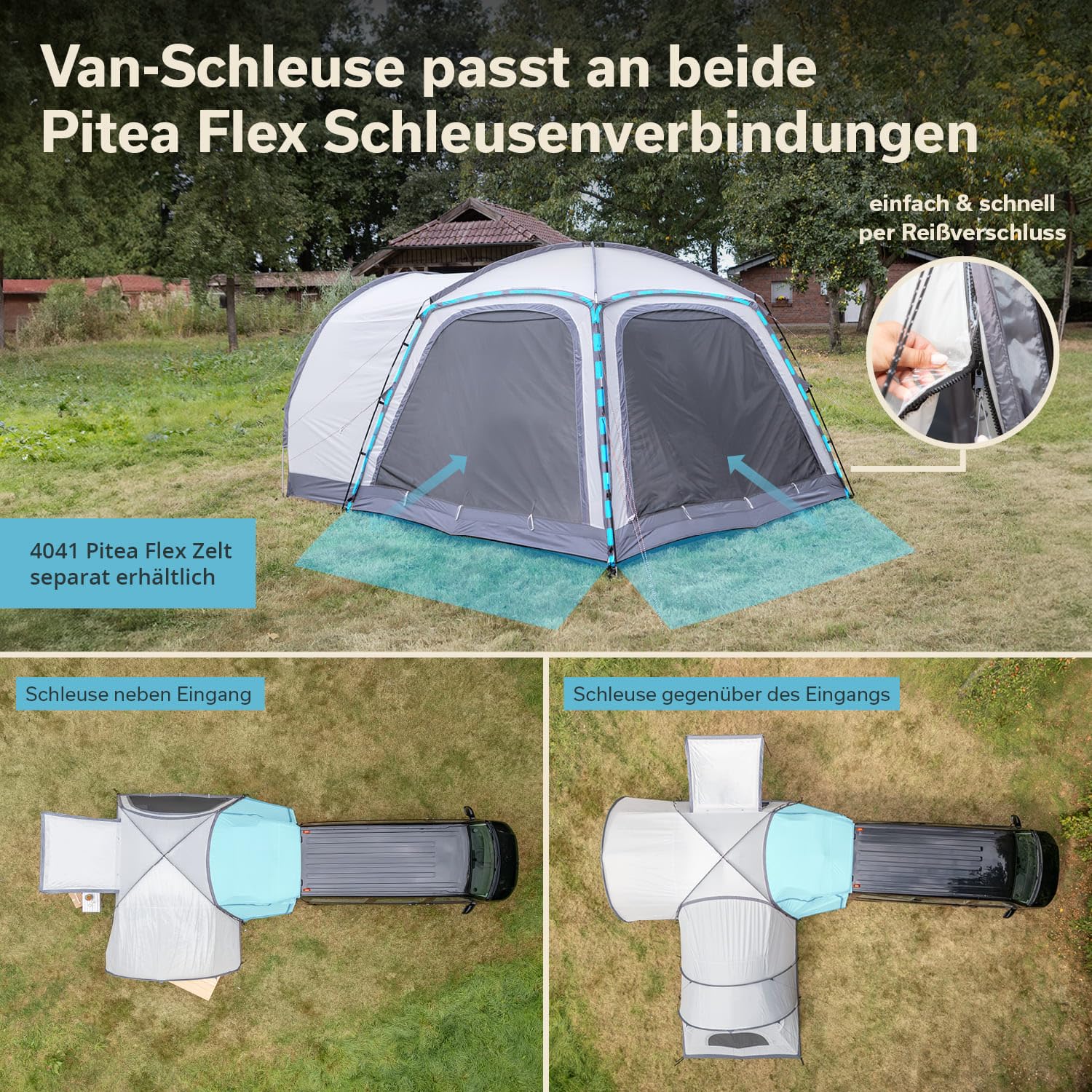 Skandika Pitea 4 Flex Protect Śluza samochodowa do namiotu kopułowego Van/SUV | namiot samochodowy z drzwiami przesuwnymi, przedsionek samochodowy minivan, słup wody 5000 mm, UPF 50+ | przedsionek