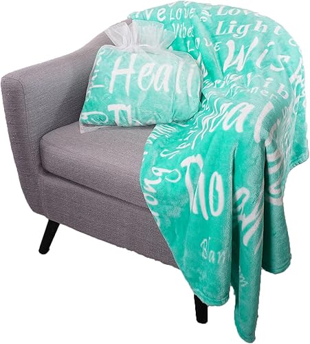 BlankieGram - Manta con texto en inglés "Healing Wishes", regalos cómodos para familiares y amigos, manta de forro polar de felpa, color verde
