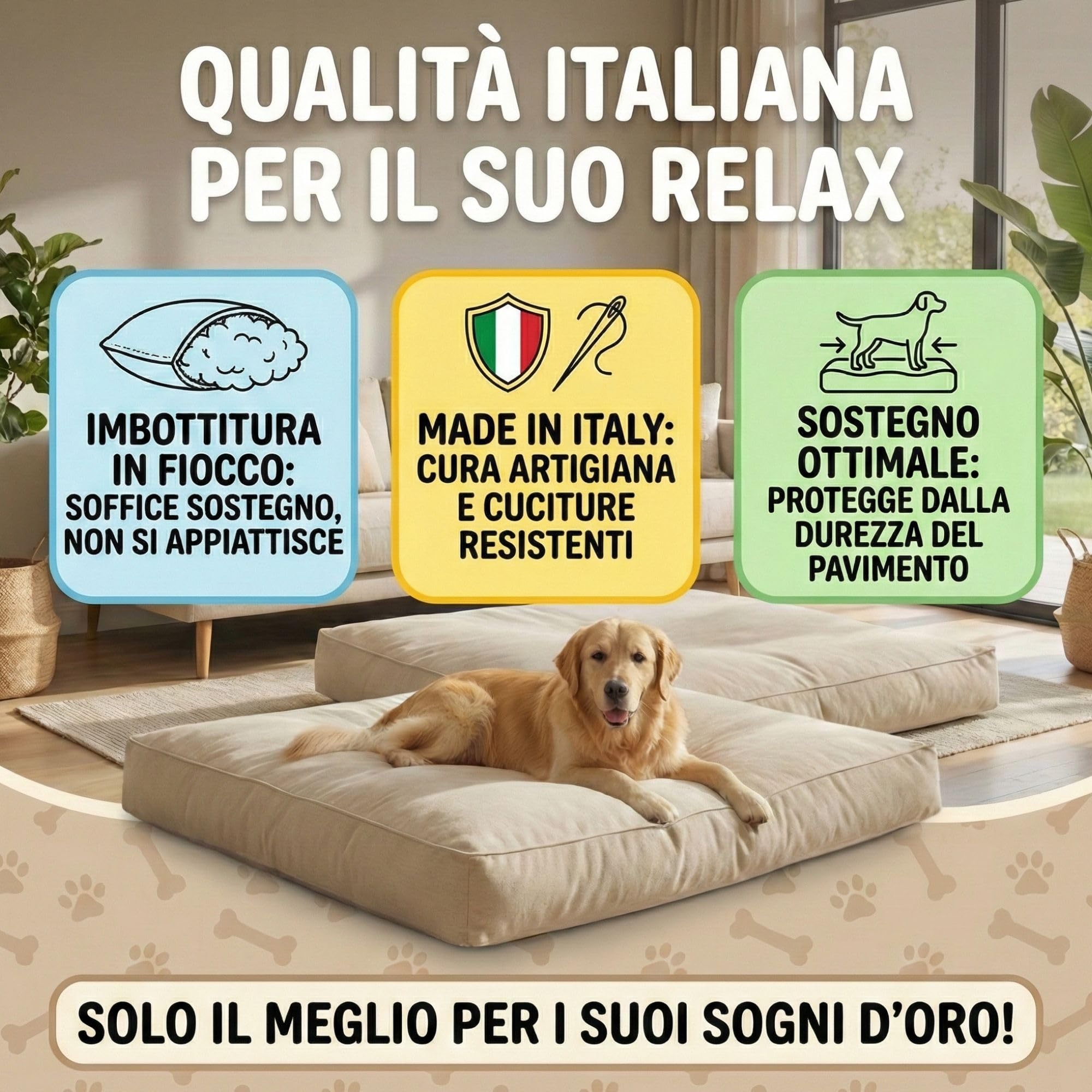 Cuscino per Cani Taglia Grande Policotone Fresco Resistente Lavabile 110x75cm h19cm Cuccia Imbottita Fiocco di Poliestere Made in Italy Grigio Chiaro