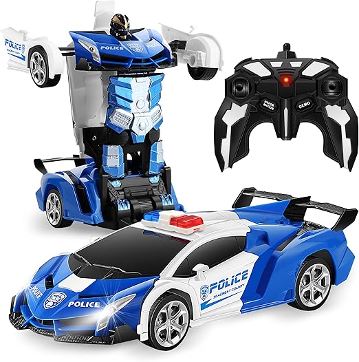 FIGROL Transform RC Car Robot, Remote Control Car Independent 2.4G Robot Deformation Car Toy with One Button Transformation & 360 Speed Drifting 1:18 Scale