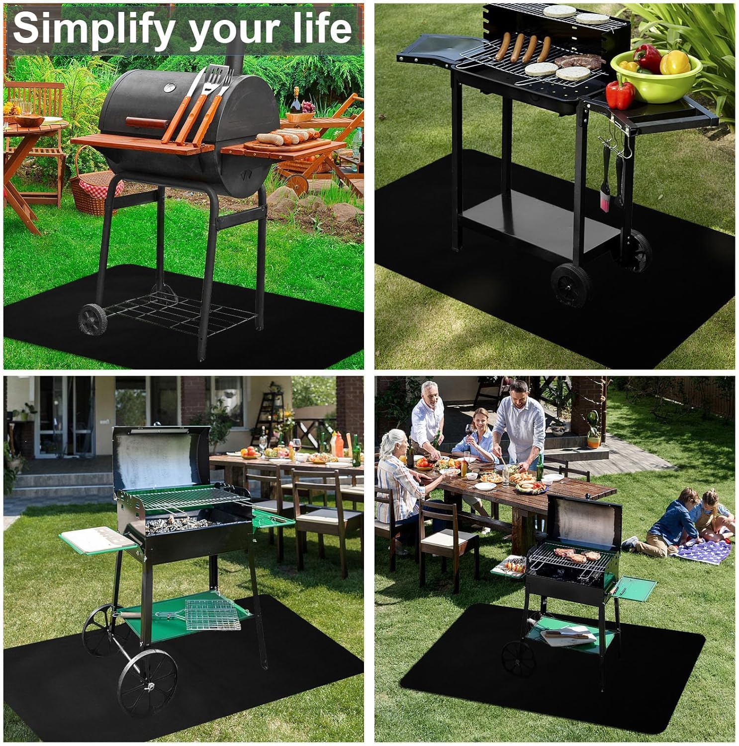 Aibob - Tappetino per barbecue a prova di fuoco per esterni, per proteggere terrazze e terrazze, riutilizzabile, impermeabile, 40 x 165 cm, colore: Nero