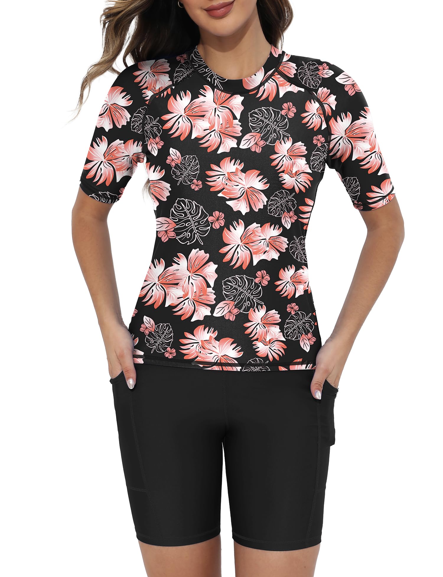 Tournesol Women's Two Piece Rash Guard Short Sleeve UPF 50+ Swim Shirts