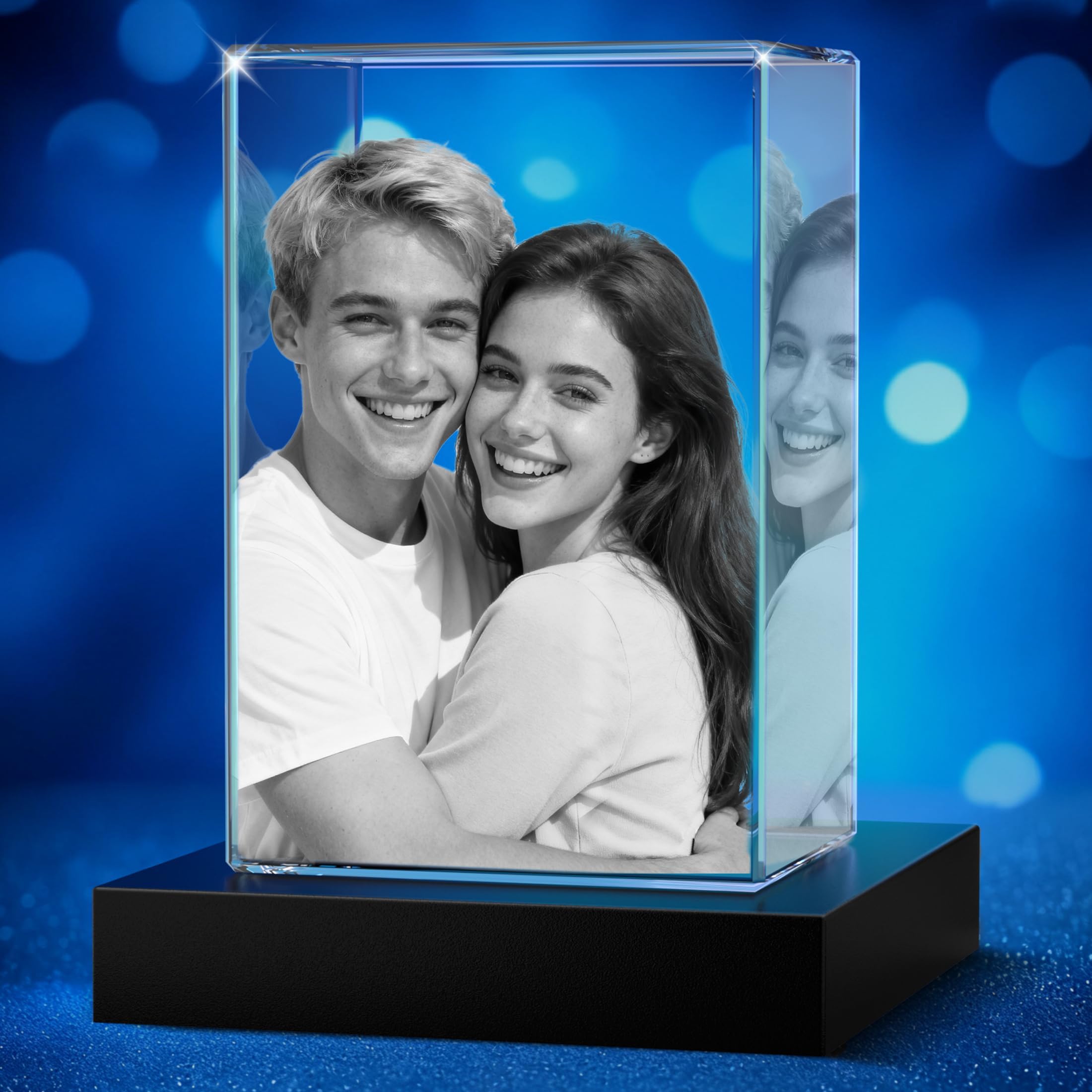 3D Crystal Photo Personalized Portrait - Custom Laser Engraved Crystal Picture Gift for Mom Wife Her, Mother's Day Birthday Anniversary Memorial Keepsake (Portrait, Medium)