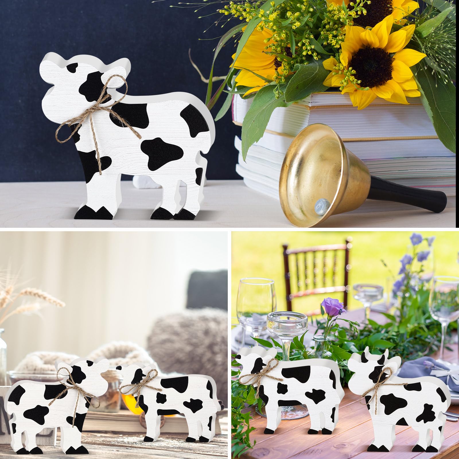Farmhouse - Vassoio decorativo in legno a due livelli+vassoio in pelle sintetica a 2 ripiani, per centrotavola rustico, decorazione della cucina, caffetteria o cupcake (bianco