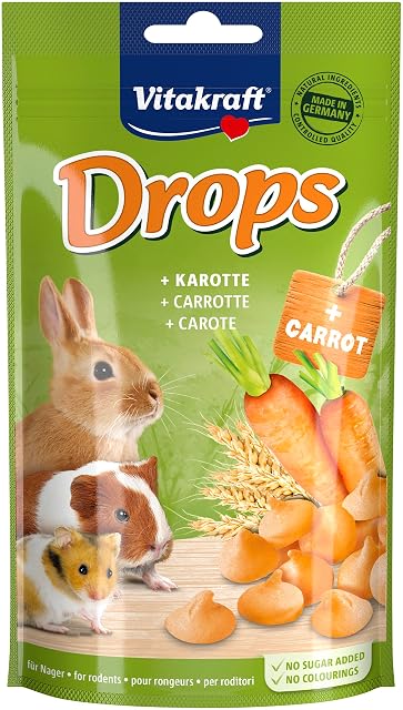 Vitakraft Drops, golosinas para conejos y hamsters, con zanahoria, ideal para mimar