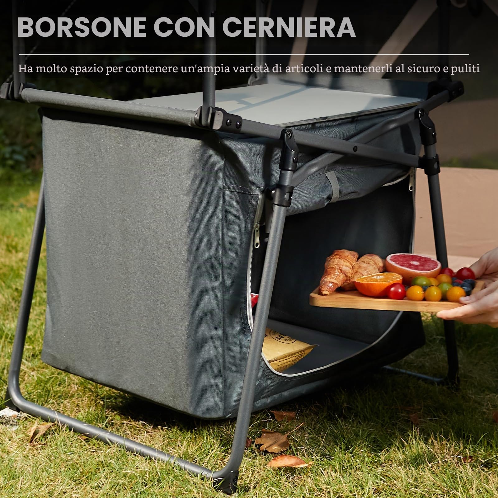 EVER ADVANCED Tavolo da campeggio pieghevole portatile con borsa portaoggetti, tavolo grill con parabrezza per cucinare all'aperto, barbecue, picnic e campeggio, con borsa per il trasporto