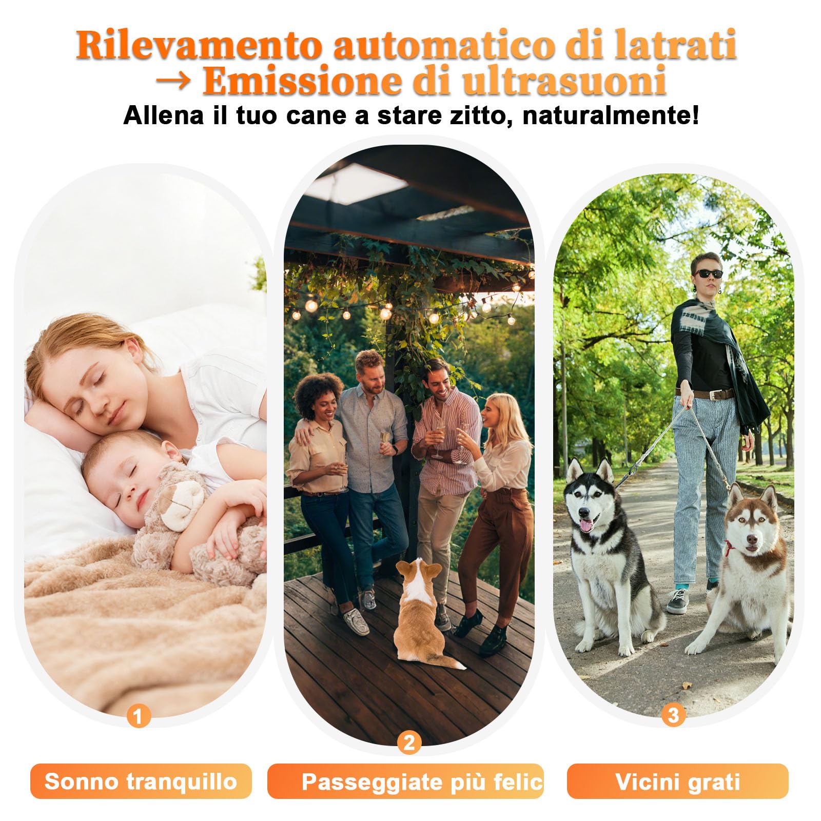 Anti Aboiement Chien Ultrason Puissant - Appareil Anti-Aboiement Ultrasonique Chien avec 5 Fréquences Ajustables, 3 Portées, Arrêt Automatique du Aboiement Intérieur/Extérieur