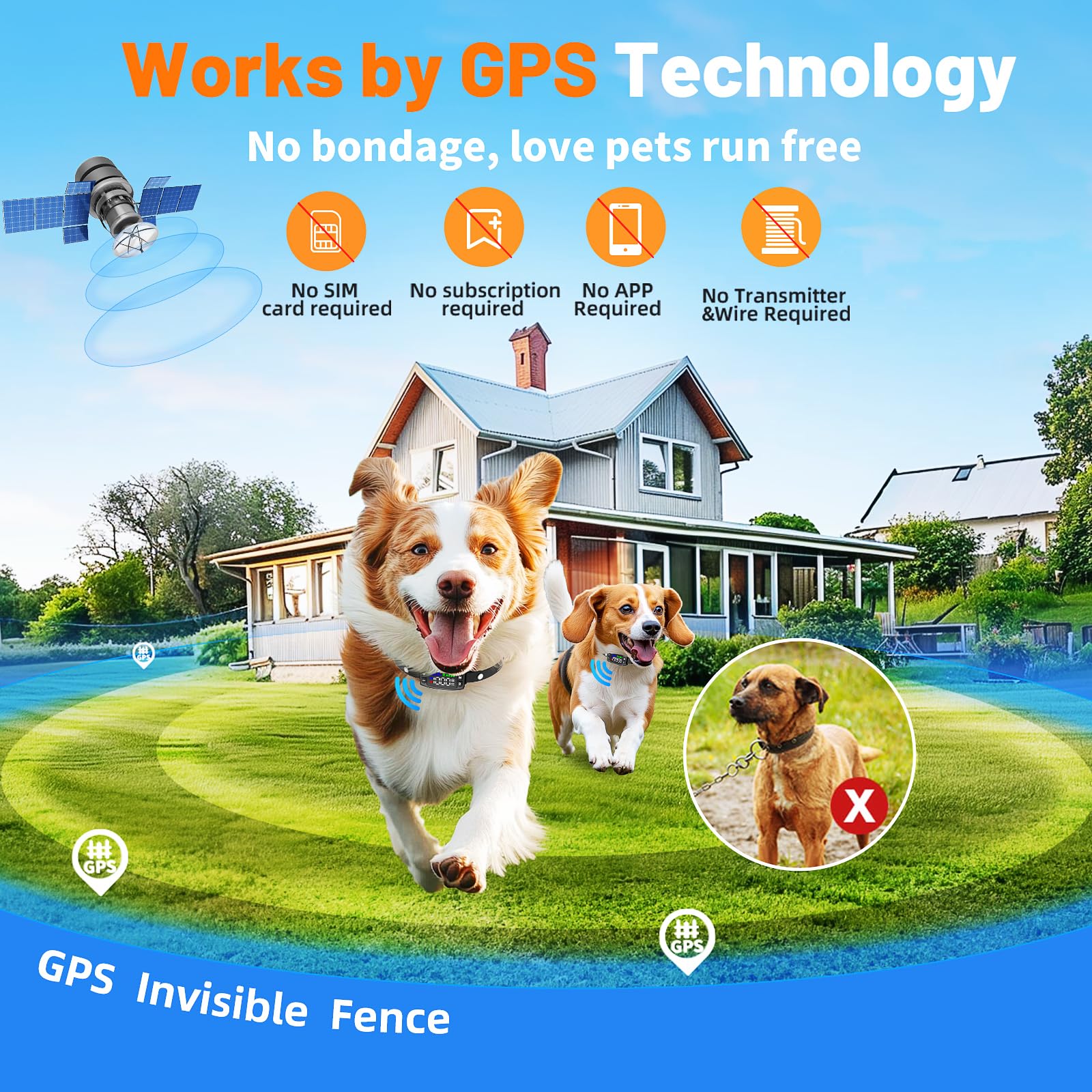 Valla Inalámbrica para Perros GPS para Uso en Exteriores, Collar Sistema Valla Antifuga 1000m