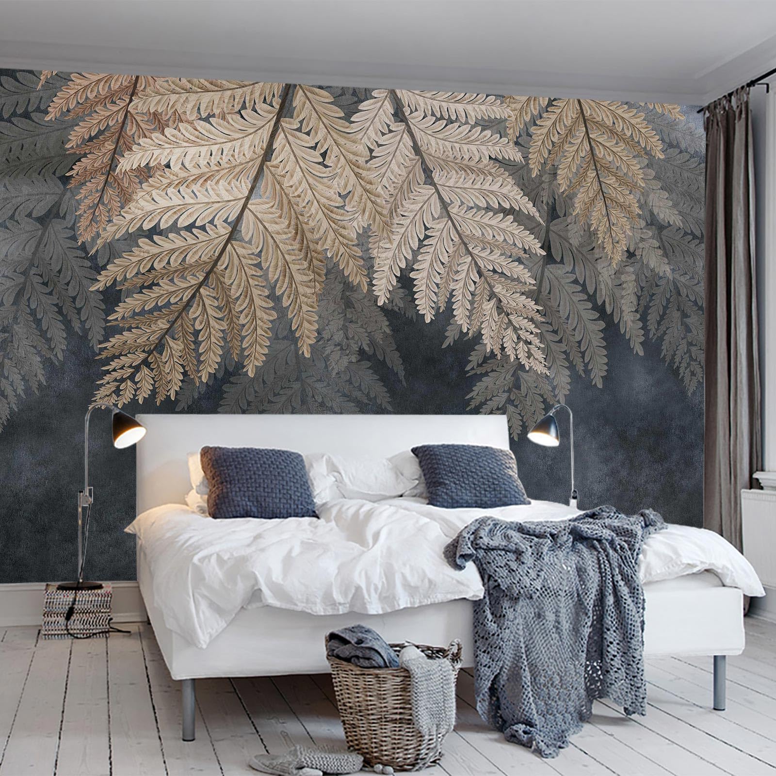 Vintage botaniczny liść tapeta mural ciemne rośliny liście salon sypialnia dekoracja ścienna - 170 x 110 (nie odklejaj się i przyklejaj)