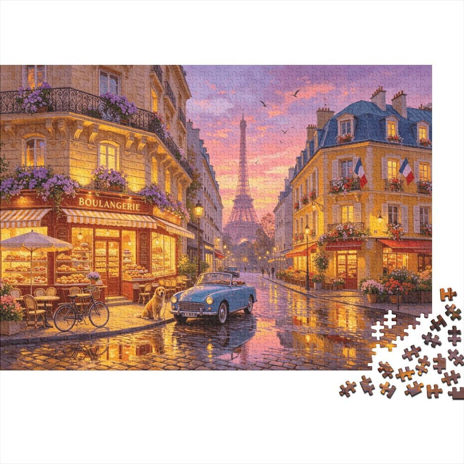 Parisian Street Jigsaw Puzzles 1000 Pieces Recycled Paper Eiffel Tower Puzzle for Boy & Girl Fun Present & Activity for Home Great Gift for Child‘s Birthday 70x50cm/1000pcs