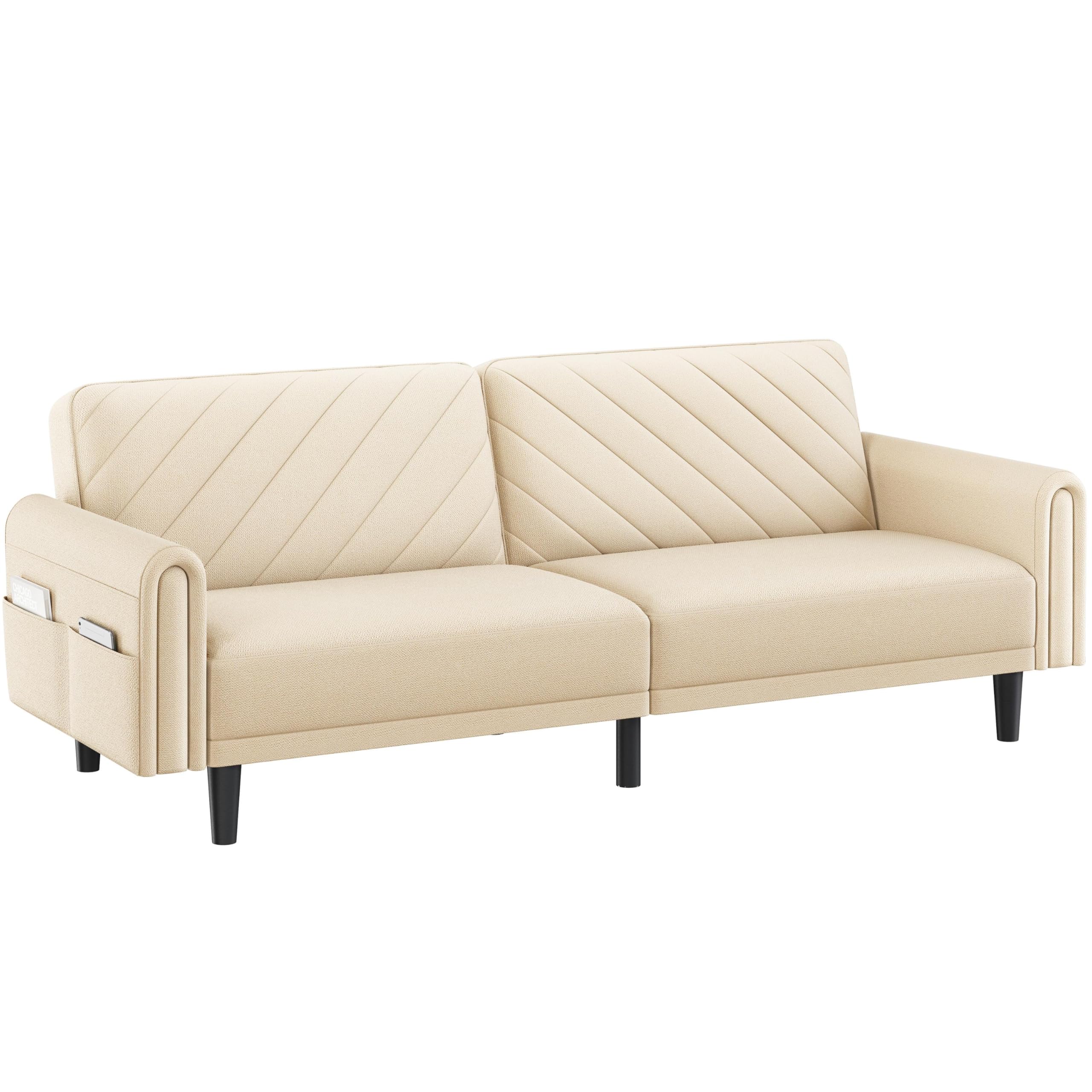 Yaheetech Divano letto largo 200 cm, divano 2/3 posti con funzione sonno, divano letto con 3 angoli regolabili, ideale per soggiorno, Beige