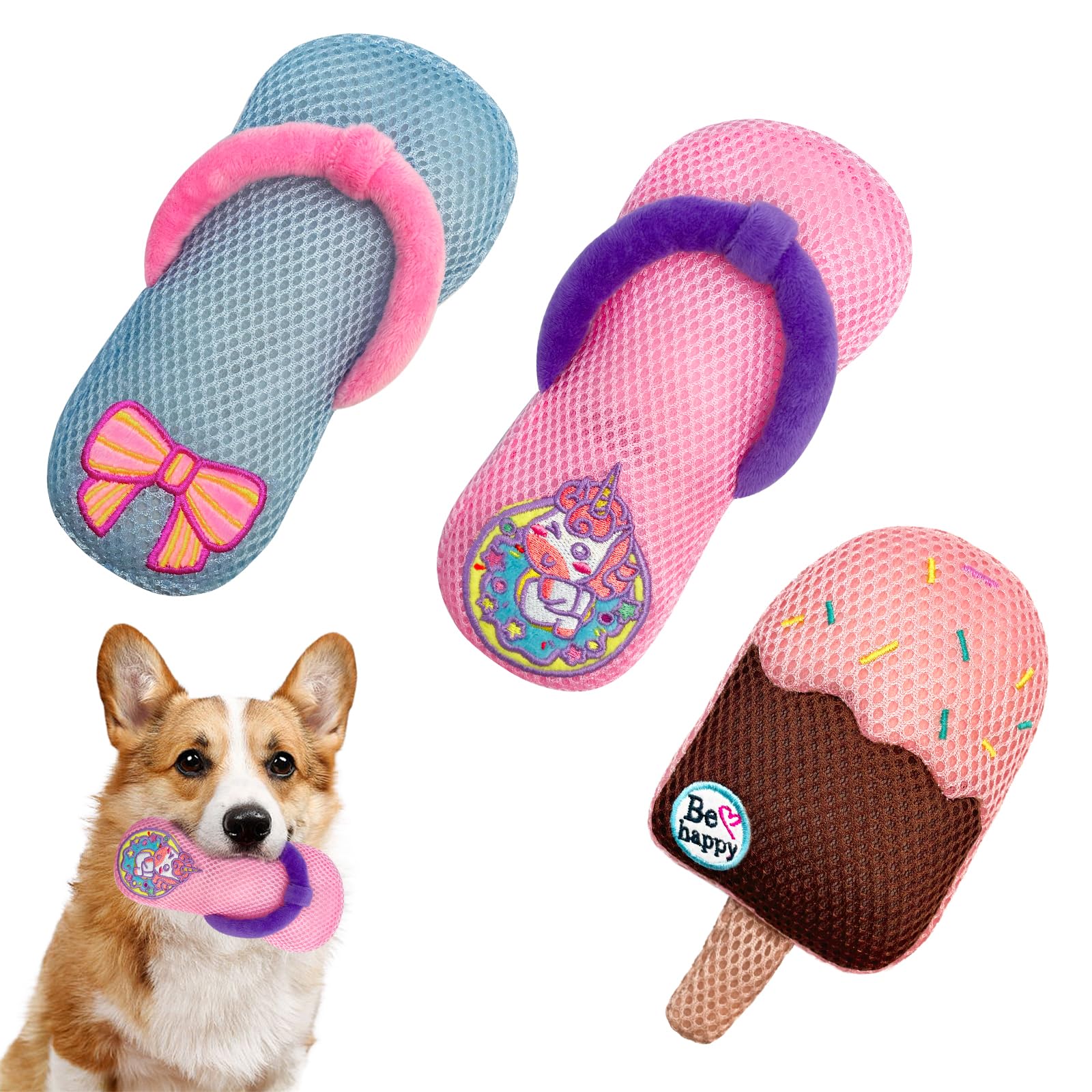 Quietschendes Hundespielzeug, schwimmendes Hundespielzeug mit Netz zur Zahnreinigung, interaktive Hundegeschenke für kleine und mittelgroße Hunde, 3 Stück