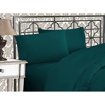 Elegant Comfort Luxury 1500 Premium Hotel Quality Microfiber 4-Piece Sheet Set - Wrinkle Resistant, All Around Elastic Fitted Sheet, Deep Pocket up to 16", Queen, Marine Teal