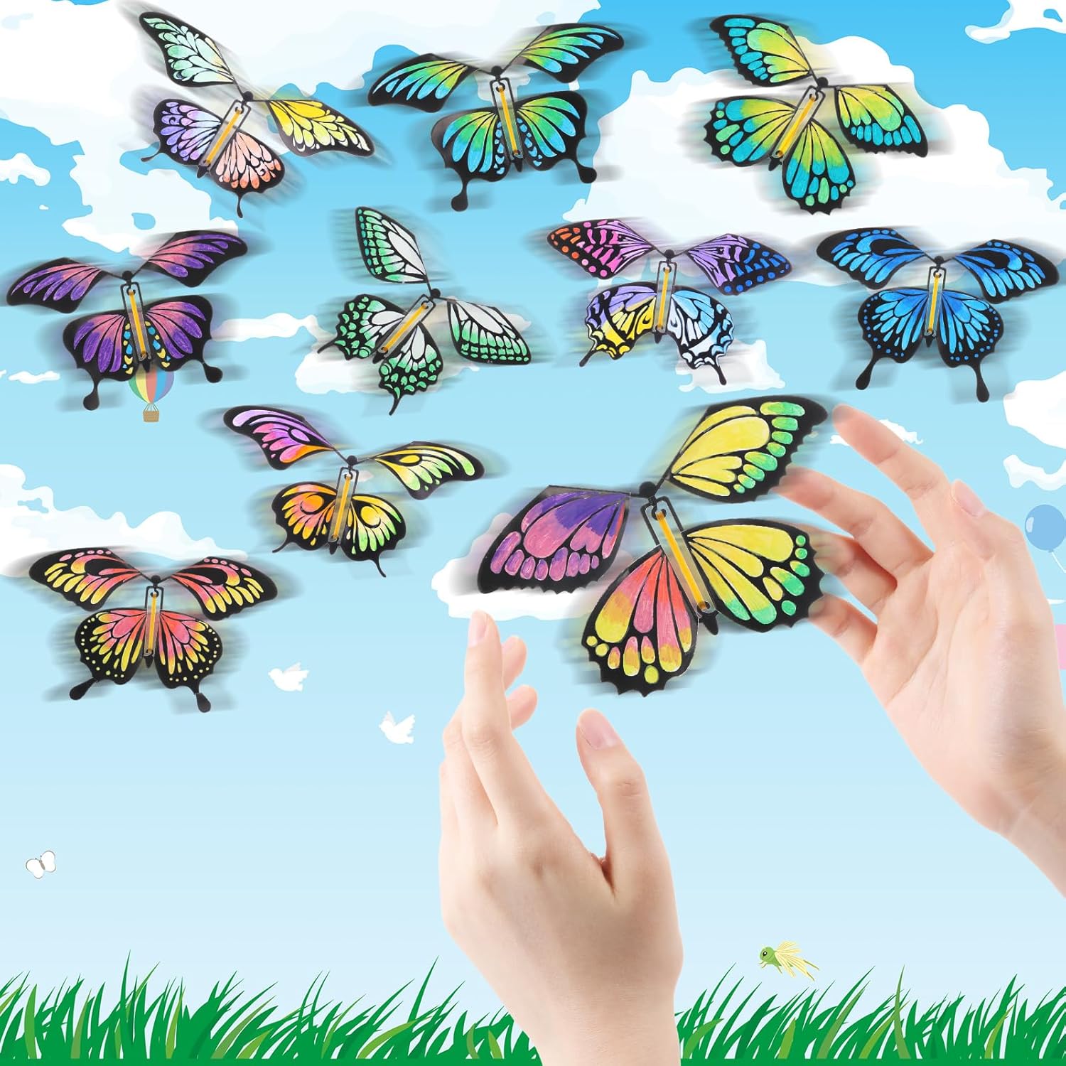 Seenelling 24 Pcs Flying Butterfly Craft Kit with 12 Styles Wind up Butterflies People Painting White Paper Butterflies DIY Toy for Party Game School Activity Birthday Gift Surprise Cards