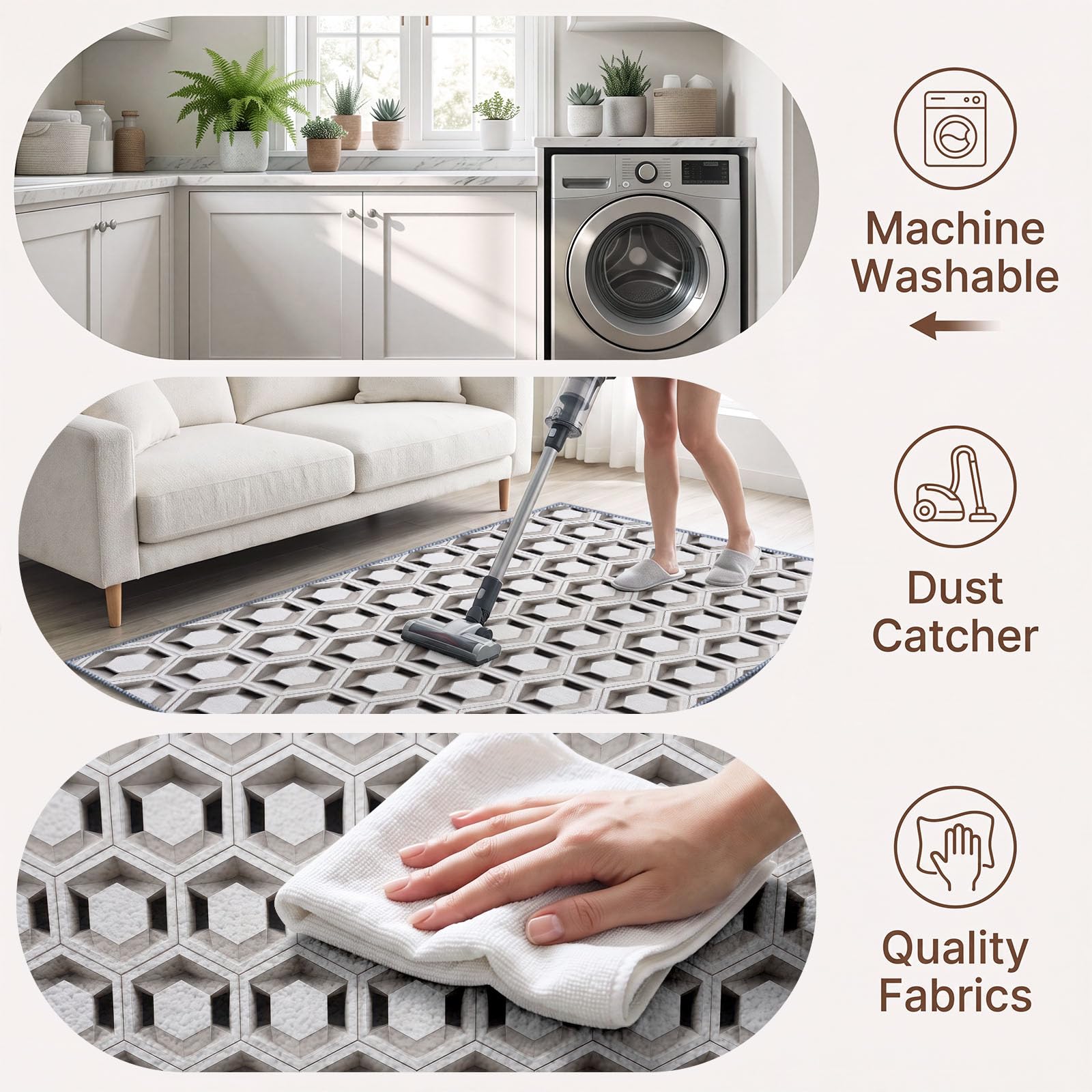 Grand Tapis Salon 140x200cm 3D Illusion Optique, Tapis de Salon Lavable en Machine Antidérapant à Poil Ras, Blanc Géométrique Hexagone Doux Tapis Chambre Adulte pour Salle à Manger Couloir