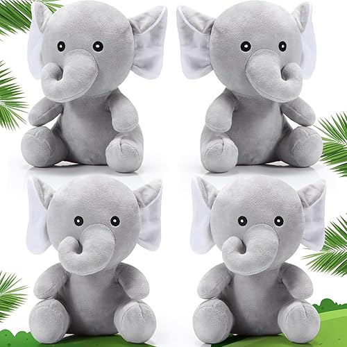 Skylety 4 piezas de mini elefante, juguetes de peluche de elefante, lindos animales suaves del bosque para baby shower, niños y niñas, suministros