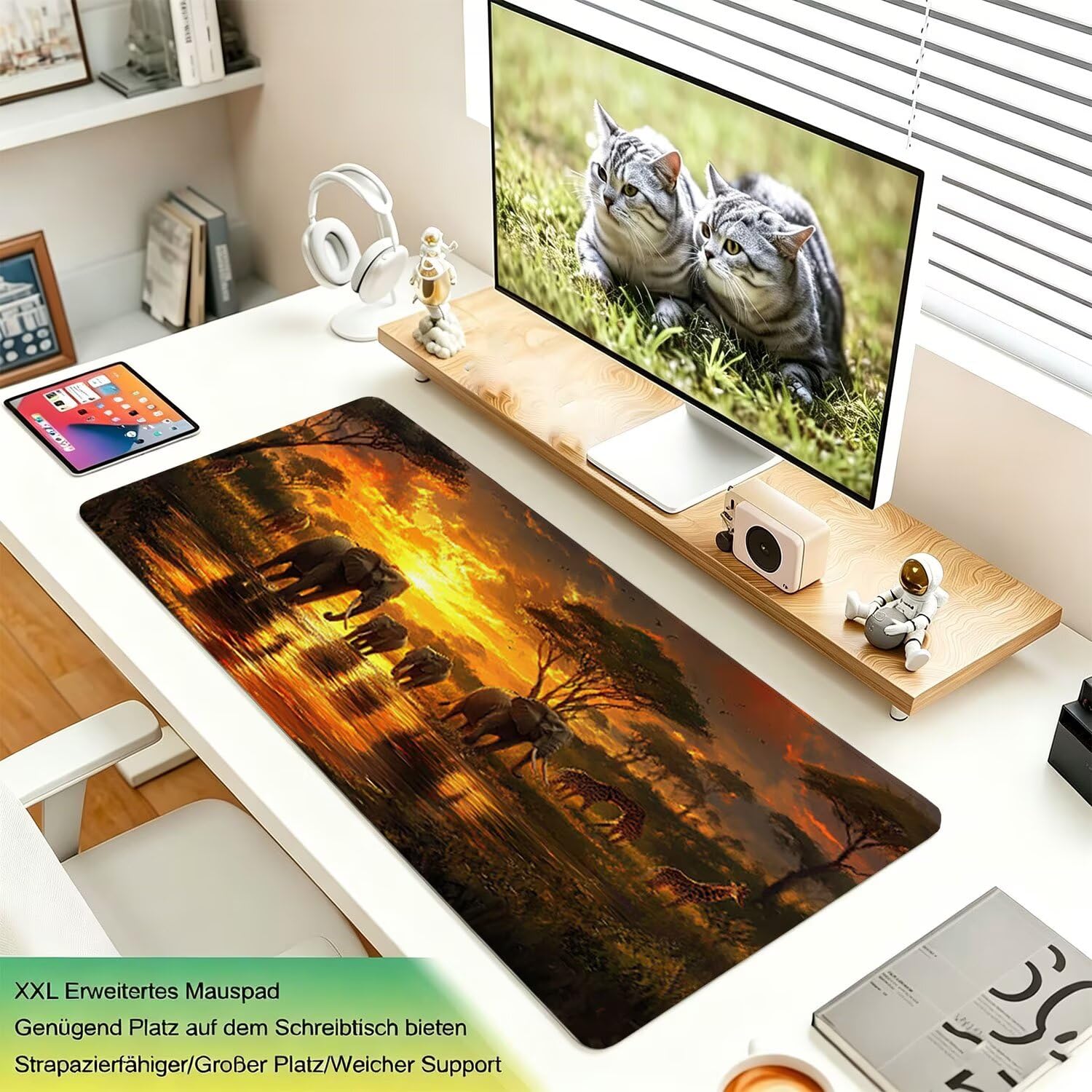 Tappetino Mouse Gaming XXL, Mousepad 1200x600x4mm Africa animale 0x0-137 | Tappetino Scrivania con Base in Gomma Antiscivolo Bordi Cuciti per Computer, PC, Migliora la Precisione e la Velocità