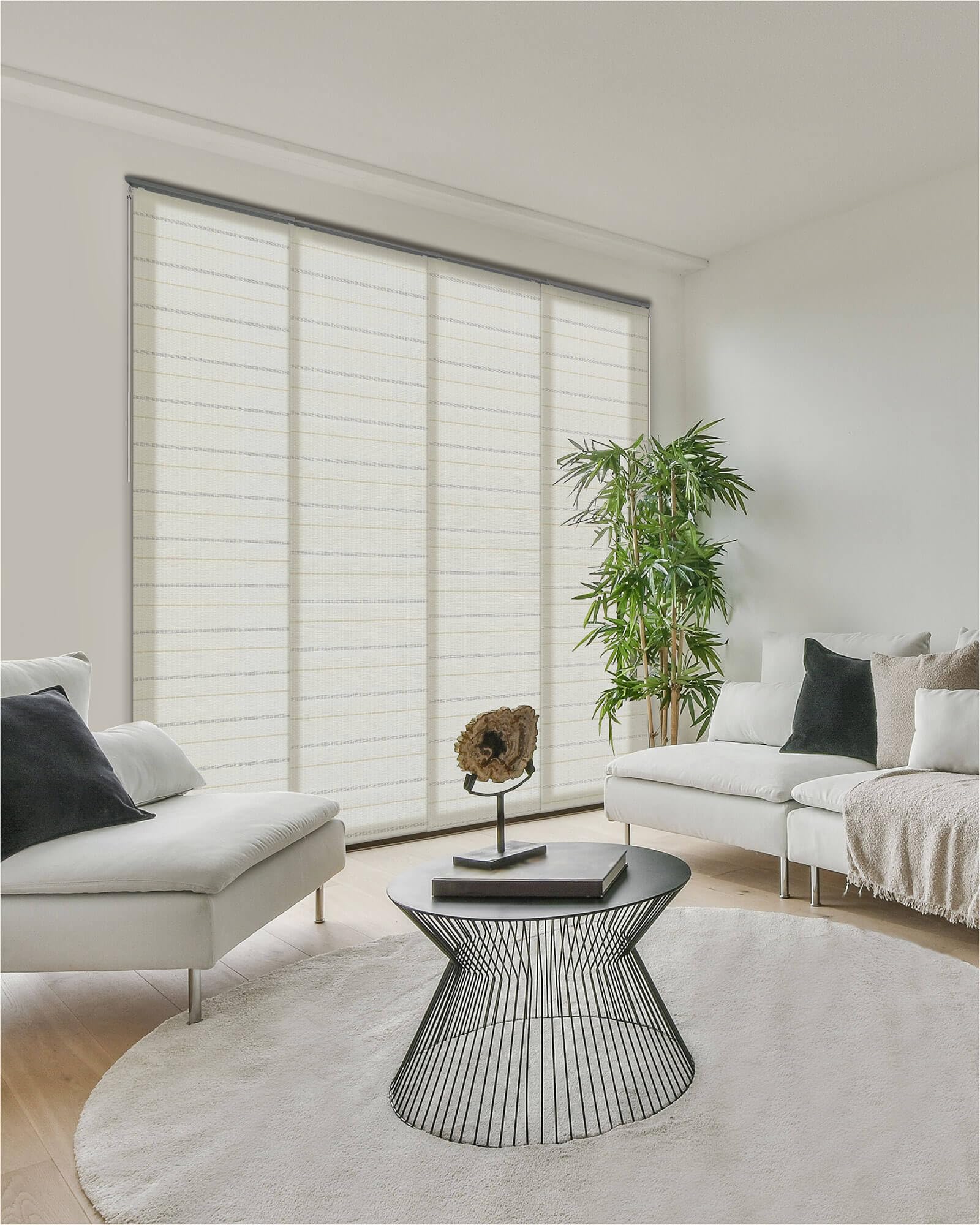 GoDear Design Adjustable Sliding Panel Track Vertical Blinds 45.8"- 86" W x 96" H, Extendable Blinds for Windows, Room Dividers Walls, Closet Doors, Trimmable Woven Fabric Panel Curtians, Horizon