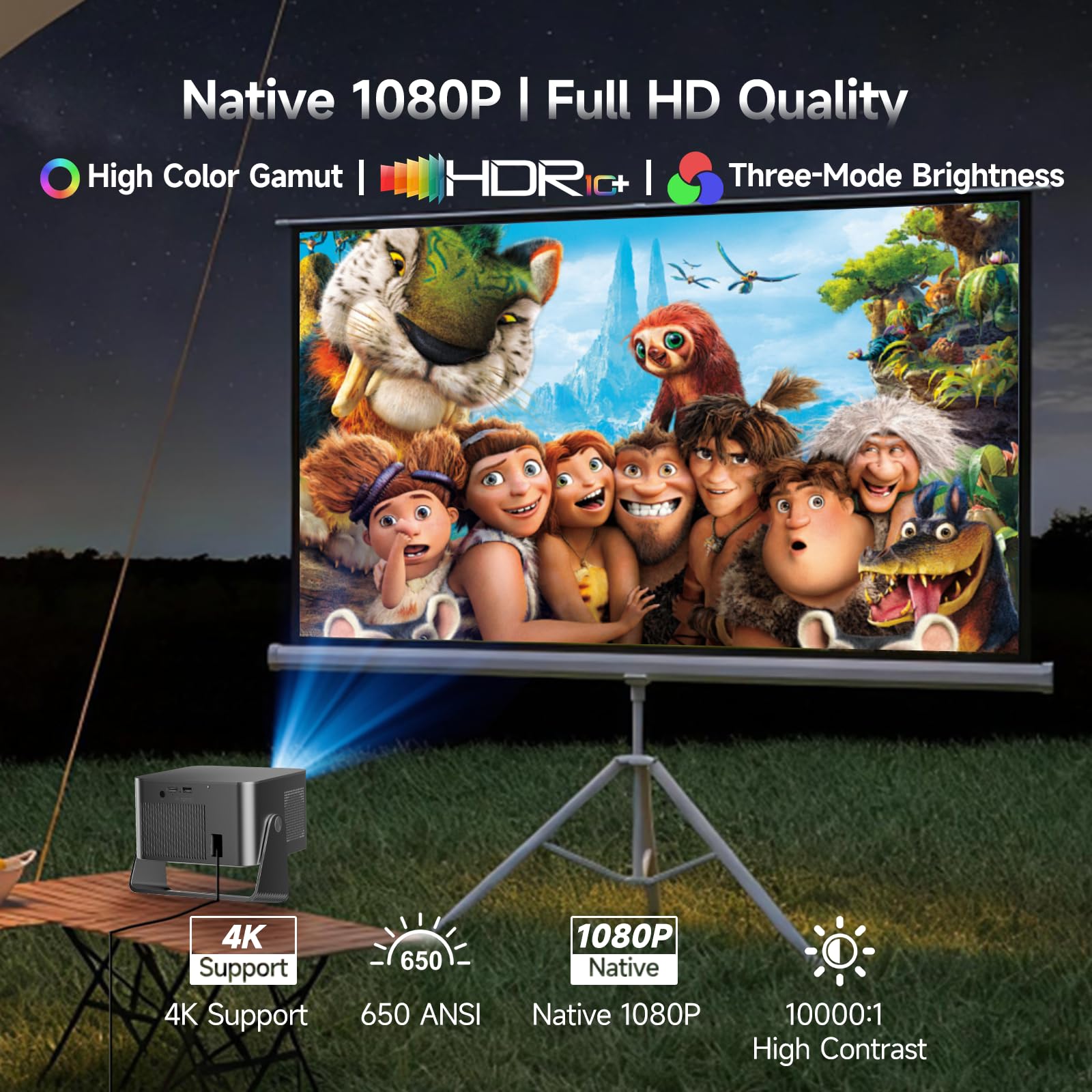 Magcubic Proiettore 4k Smart TV HY350GT, Full HD 1080P, 650 ANSI, Autofocus & Correzione Trapezoidale Automatica, Altoparlante 15W Dolby Audio, WiFi 5, Bluetooth 5.1, Proiettore Portatile 180°