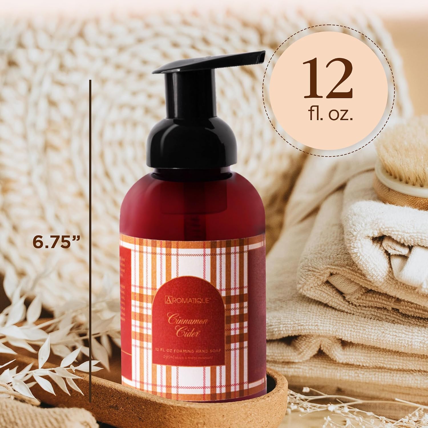 Aromatique Cinnamon Cider Foaming Hand Soap | Apple, Pear, Cinnamon, Rose, Tobacco, Cherry Wood Scent | Moisturizing Hand Wash Gentle Lather Bathroom & Kitchen Soap Festive Plaid Gift Bottle 12oz image 5
