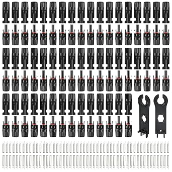 100PCS MC4 Soar Connectors Solar Panel Cable Connectors 1000V 30A IP67 Waterproof Male/Female Plug with Spanners, Suitable for 14AWG-10AWG Solar Cables 50 Pairs